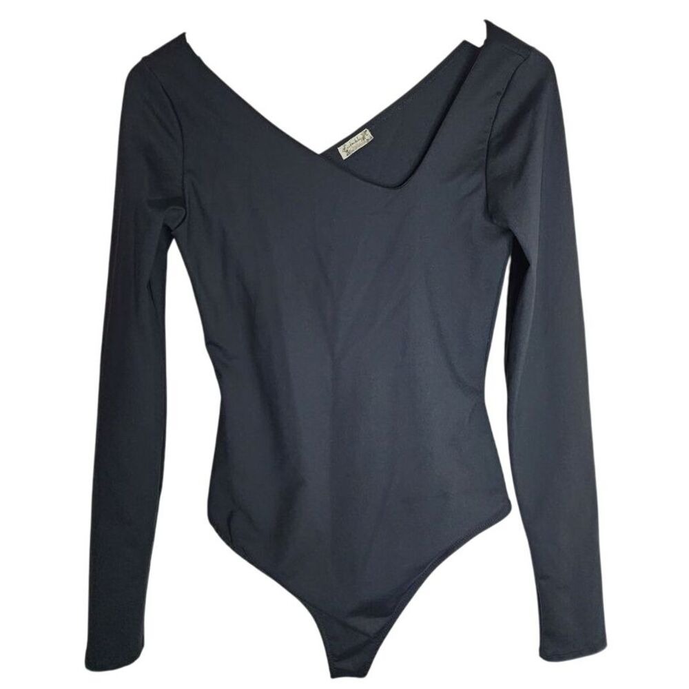 Free People Bodysuit Women S Black Asymmetrical Long Sleeve Intimately Layered